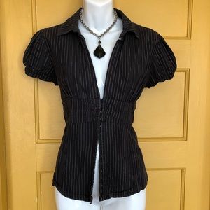 Charlotte Russe black silver gray pinstripe top